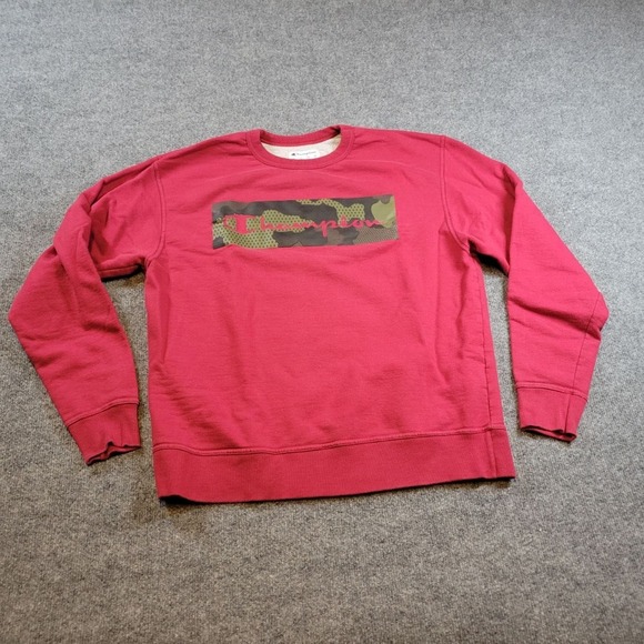 Champion Sweatshirt Mens Large Red Camo Box Logo Pullover Streetwear Urban - Picture 1 of 8